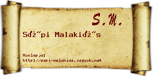 Sápi Malakiás névjegykártya